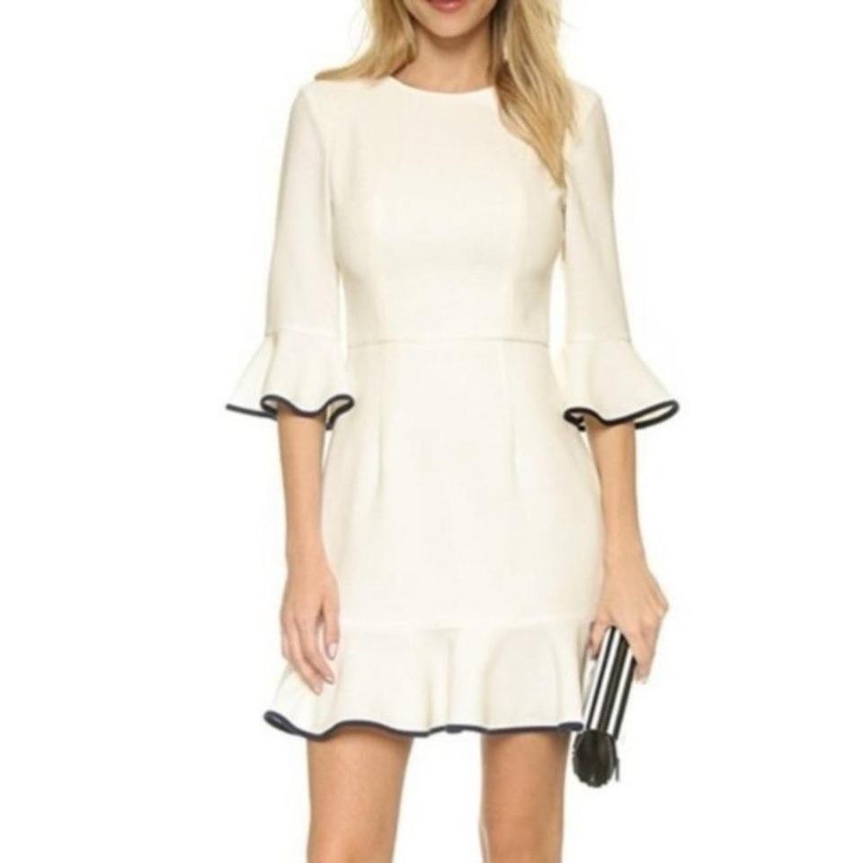 Black Halo Brooklyn Dress With Ruffle Bell Sleeves Flutter Porcelain White Navy